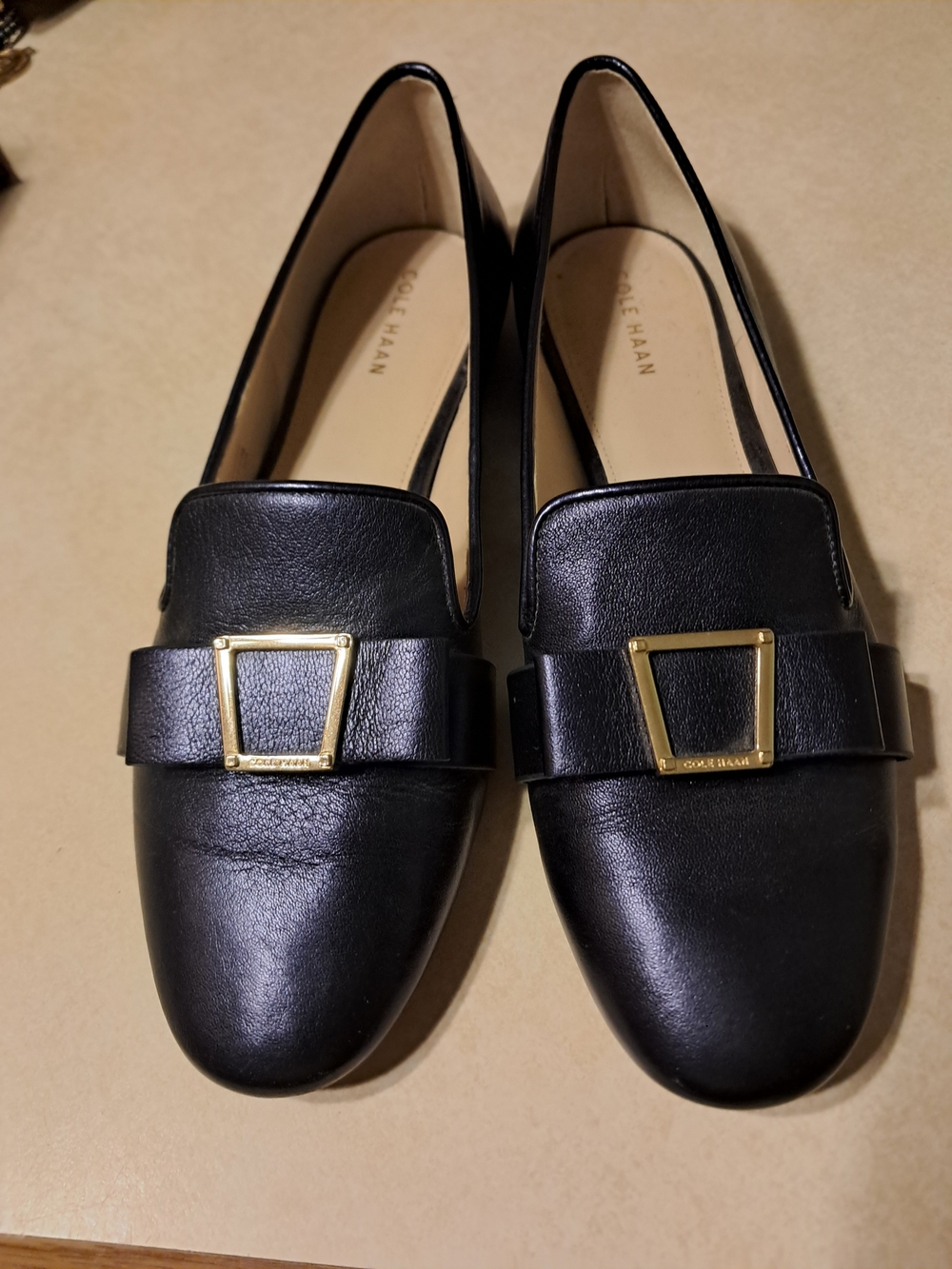 Cole Haan Black Leather Loafer with Gold Buckle
